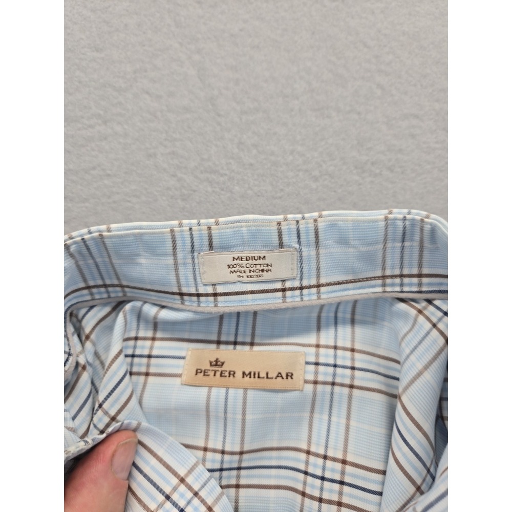 Peter Millar Shirt‎ Mens Medium Long Sleeve Button Up Lightweight Plaid Casual - Picture 8 of 8